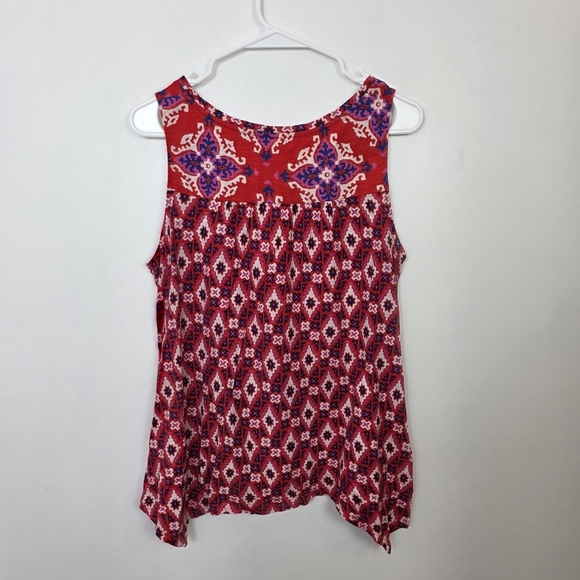 Akemi + Kin Anthropologie Red Geometric Boho Summer Cute Tank Top Size Medium - Picture 4 of 8